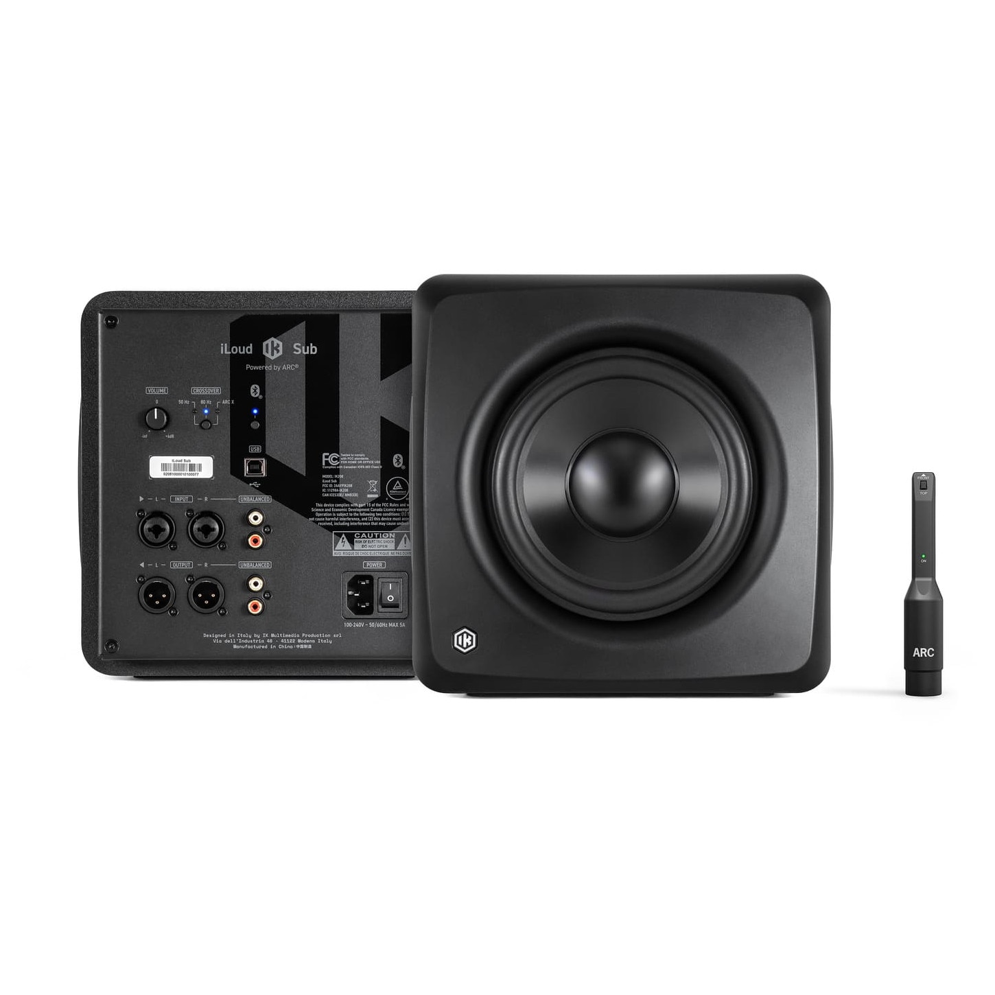 Subwoofer activ IK Multimedia iLoud, compact, 200W, negru, 24.4x25x28.3cm