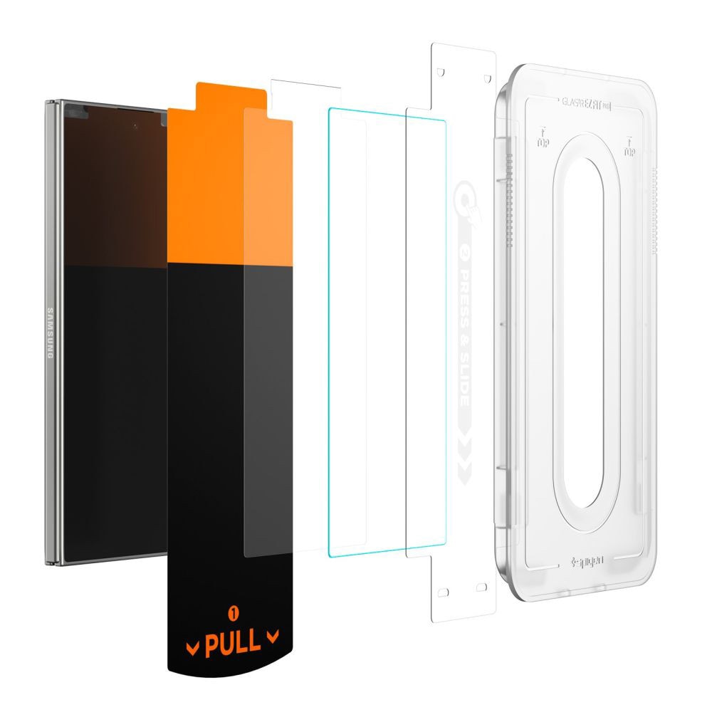 Folie de protectie Spigen compatibila cu Samsung Galaxt Z Fold7, Optik.tR Ez Fit Pro HD, cu dispozitiv montare, set 2 piese, sticla securizata, Transparent