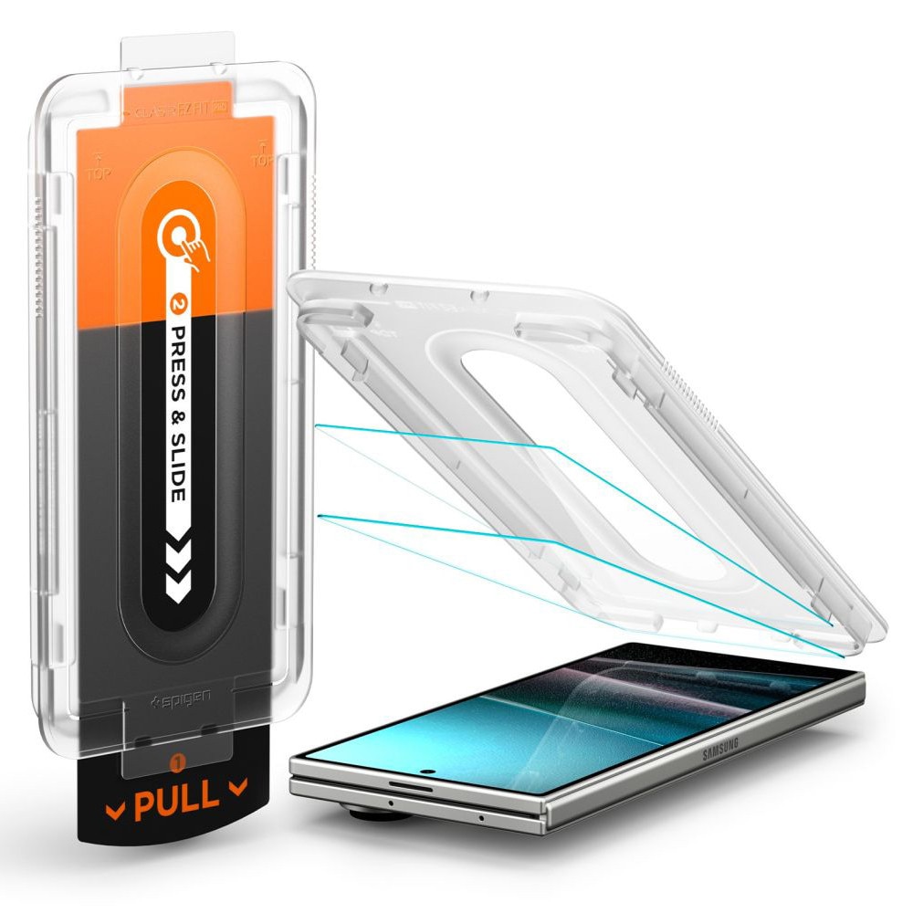 Folie de protectie Spigen compatibila cu Samsung Galaxt Z Fold7, Optik.tR Ez Fit Pro HD, cu dispozitiv montare, set 2 piese, sticla securizata, Transparent