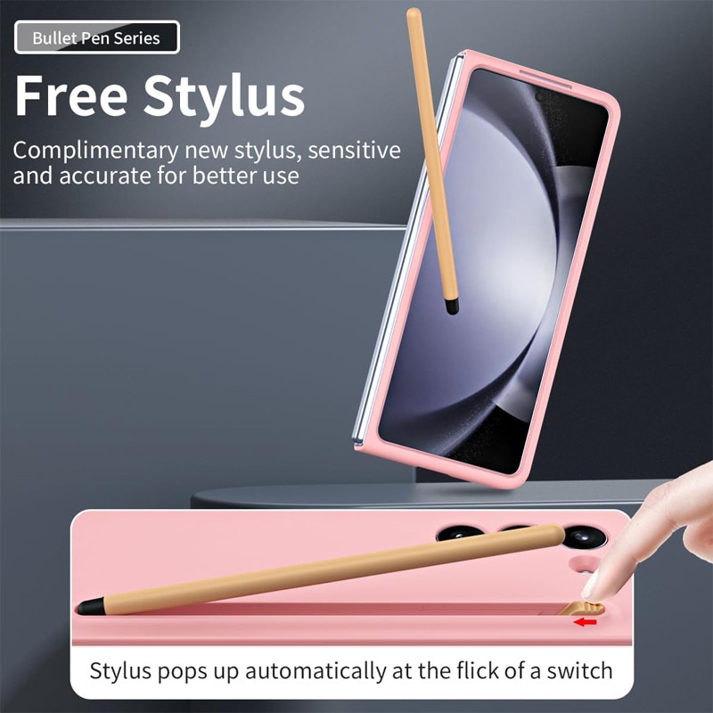 Husa Slim cu Pix inclus pentru Samsung Galaxy Z Fold 6, Protectie antisoc, Roz