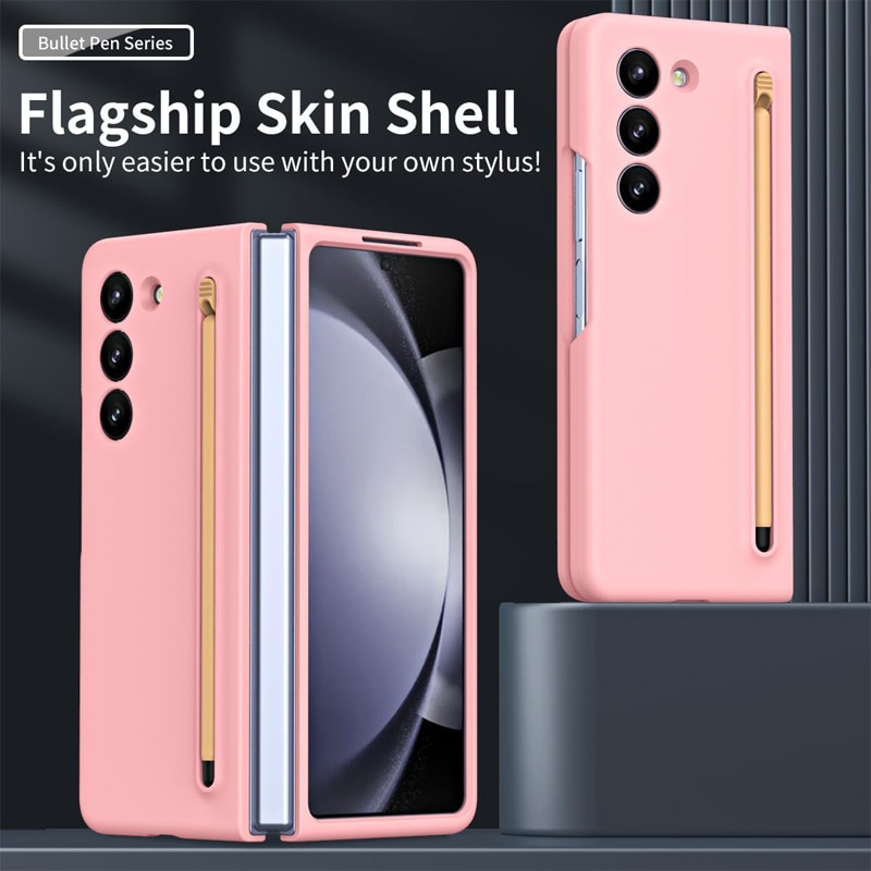 Husa Slim cu Pix inclus pentru Samsung Galaxy Z Fold 6, Protectie antisoc, Roz
