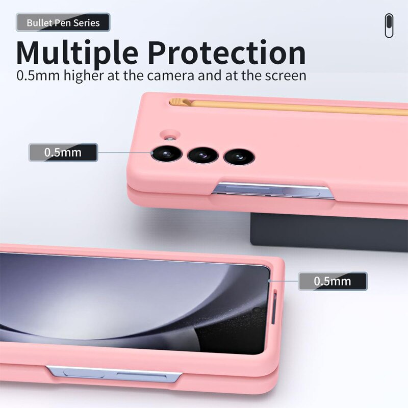Husa Slim cu Pix inclus pentru Samsung Galaxy Z Fold 6, Protectie antisoc, Roz