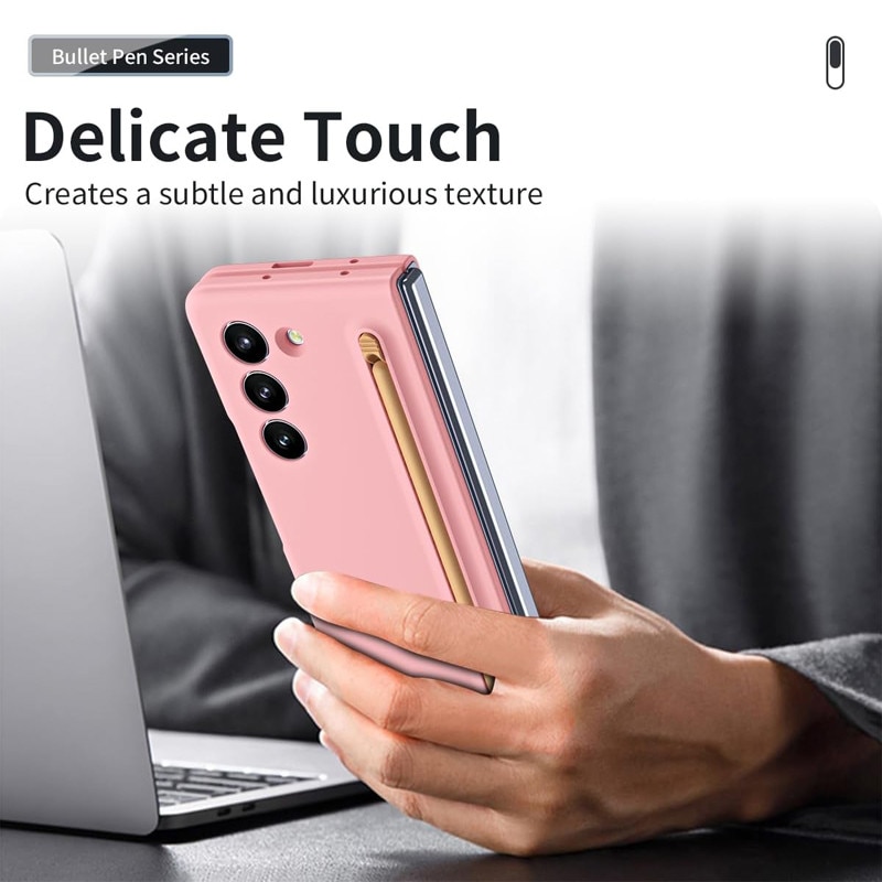 Husa Slim cu Pix inclus pentru Samsung Galaxy Z Fold 6, Protectie antisoc, Roz