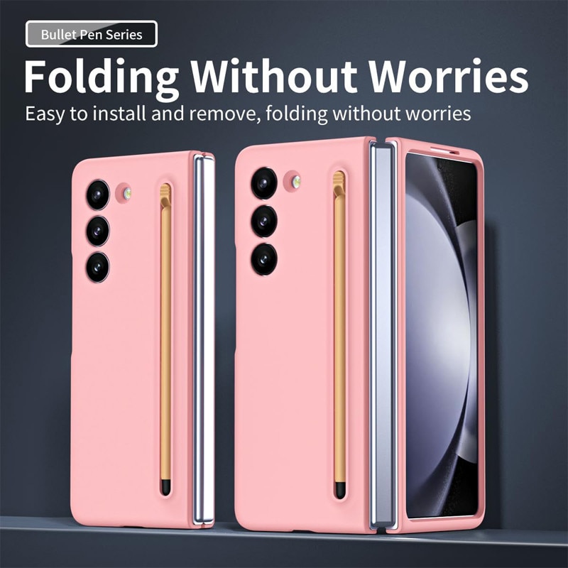 Husa Slim cu Pix inclus pentru Samsung Galaxy Z Fold 6, Protectie antisoc, Roz