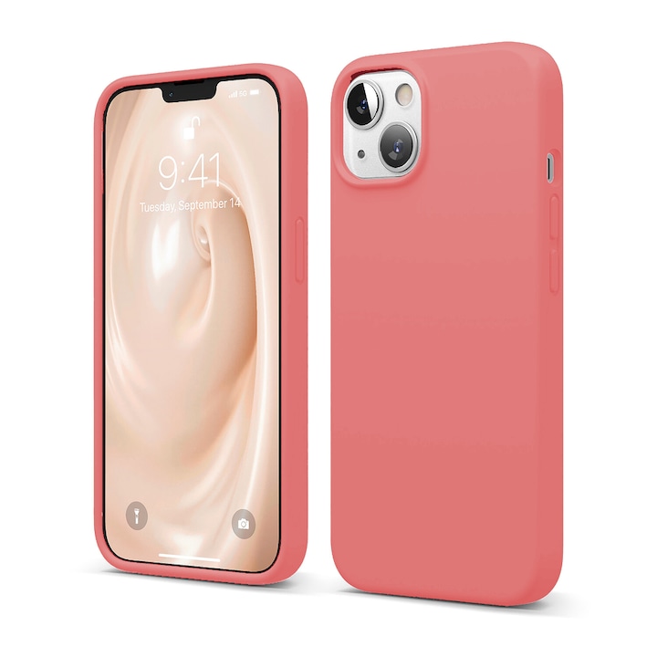 Husa CASEY STUDIOS™ pentru iPhone 13, Soft Silicone Premium, 30+ Culori, Microfibra in Interior, Roz, de Protectie, Ultra Slim, pentru Incarcare Wireless, Margini Ridicate pentru Protectia Ecranului si a Camerelor