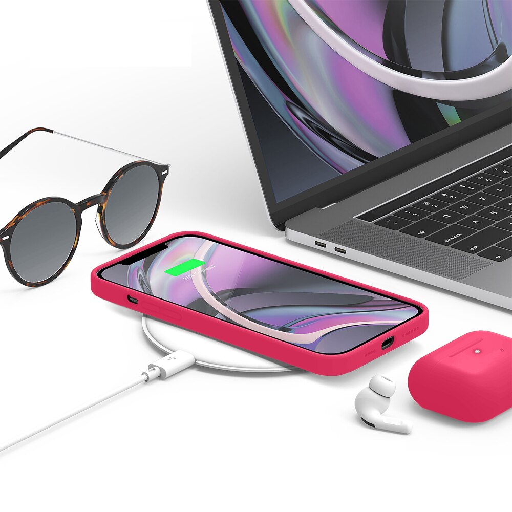 Husa CASEY STUDIOS™ compatibila cu iPhone 12 / 12 Pro, Soft Silicone Premium, Microfibra in Interior, Fuchsia, de Protectie, Ultra Slim, pentru Incarcare Wireless, Margini Ridicate de Protectia Ecranului si a Camerelor