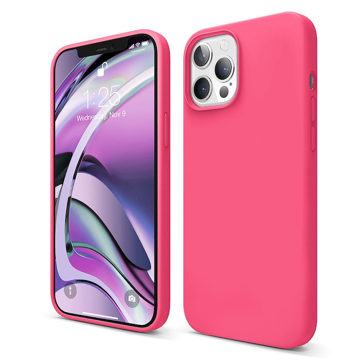 Husa CASEY STUDIOS™ compatibila cu iPhone 12 / 12 Pro, Soft Silicone Premium, Microfibra in Interior, Fuchsia, de Protectie, Ultra Slim, pentru Incarcare Wireless, Margini Ridicate de Protectia Ecranului si a Camerelor