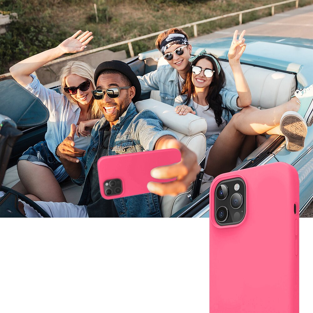 Husa CASEY STUDIOS™ compatibila cu iPhone 12 / 12 Pro, Soft Silicone Premium, Microfibra in Interior, Fuchsia, de Protectie, Ultra Slim, pentru Incarcare Wireless, Margini Ridicate de Protectia Ecranului si a Camerelor