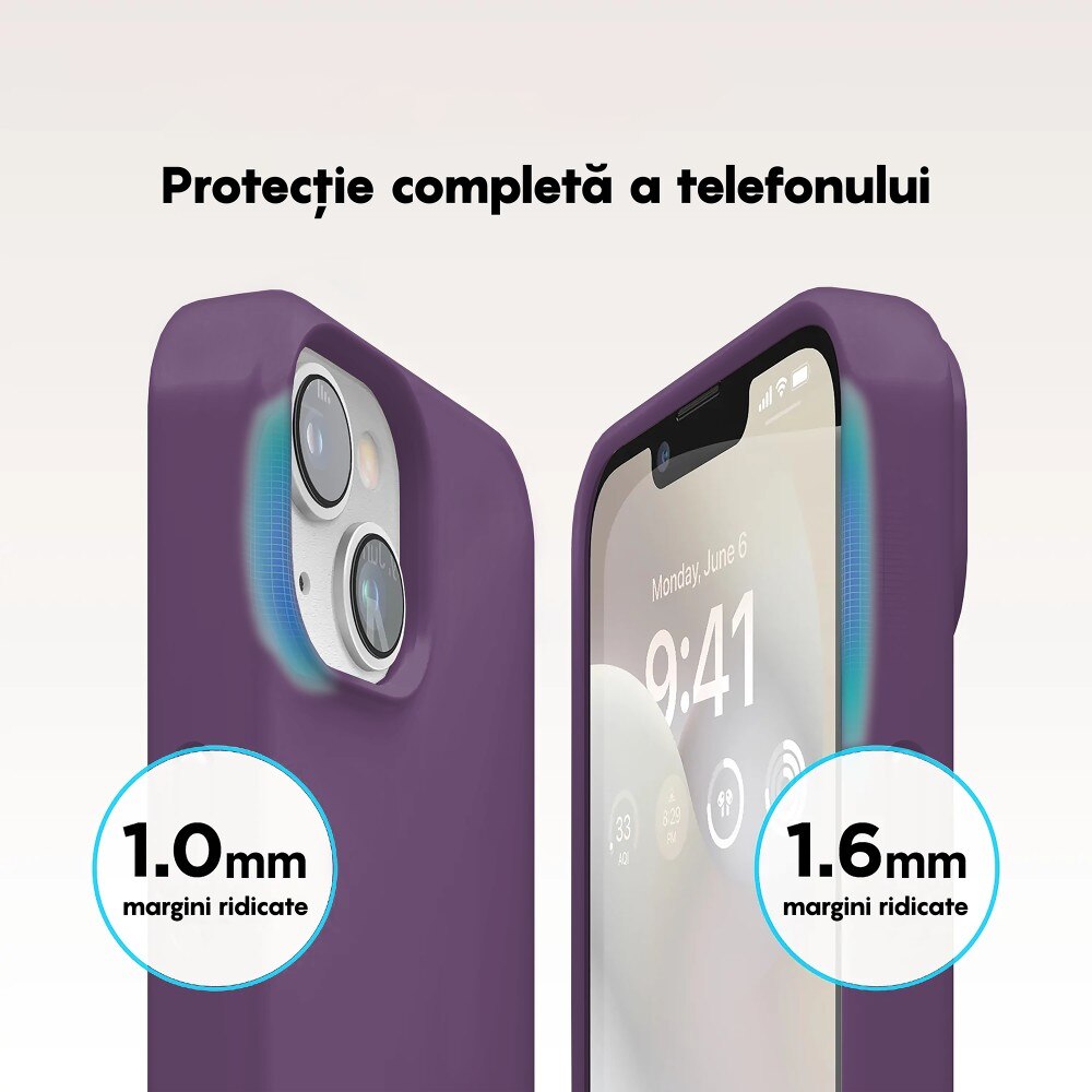 Husa CASEY STUDIOS™ compatibila cu iPhone 14, Soft Silicone Premium, Microfibra in Interior, Light Purple, de Protectie, Ultra Slim, pentru Incarcare Wireless, Margini Ridicate de Protectia Ecranului si a Camerelor