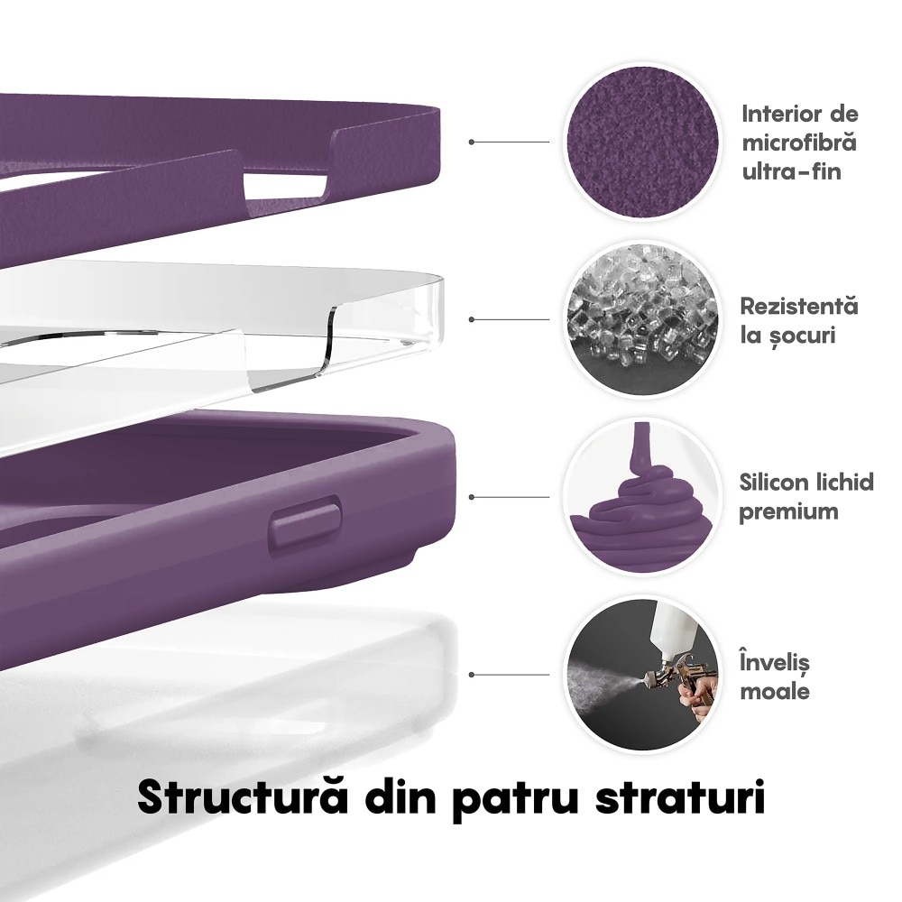 Husa CASEY STUDIOS™ compatibila cu iPhone 14, Soft Silicone Premium, Microfibra in Interior, Light Purple, de Protectie, Ultra Slim, pentru Incarcare Wireless, Margini Ridicate de Protectia Ecranului si a Camerelor
