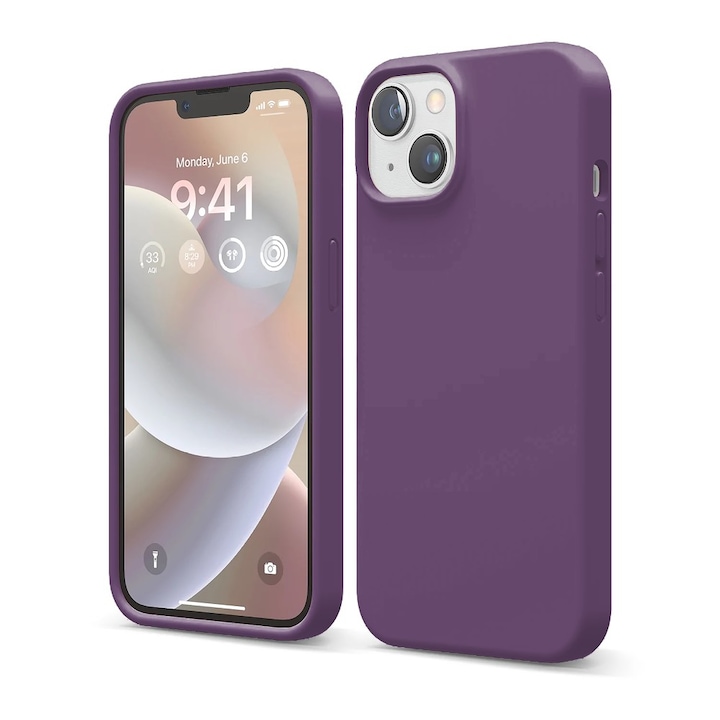 Husa CASEY STUDIOS™ compatibila cu iPhone 14, Soft Silicone Premium, Microfibra in Interior, Light Purple, de Protectie, Ultra Slim, pentru Incarcare Wireless, Margini Ridicate de Protectia Ecranului si a Camerelor