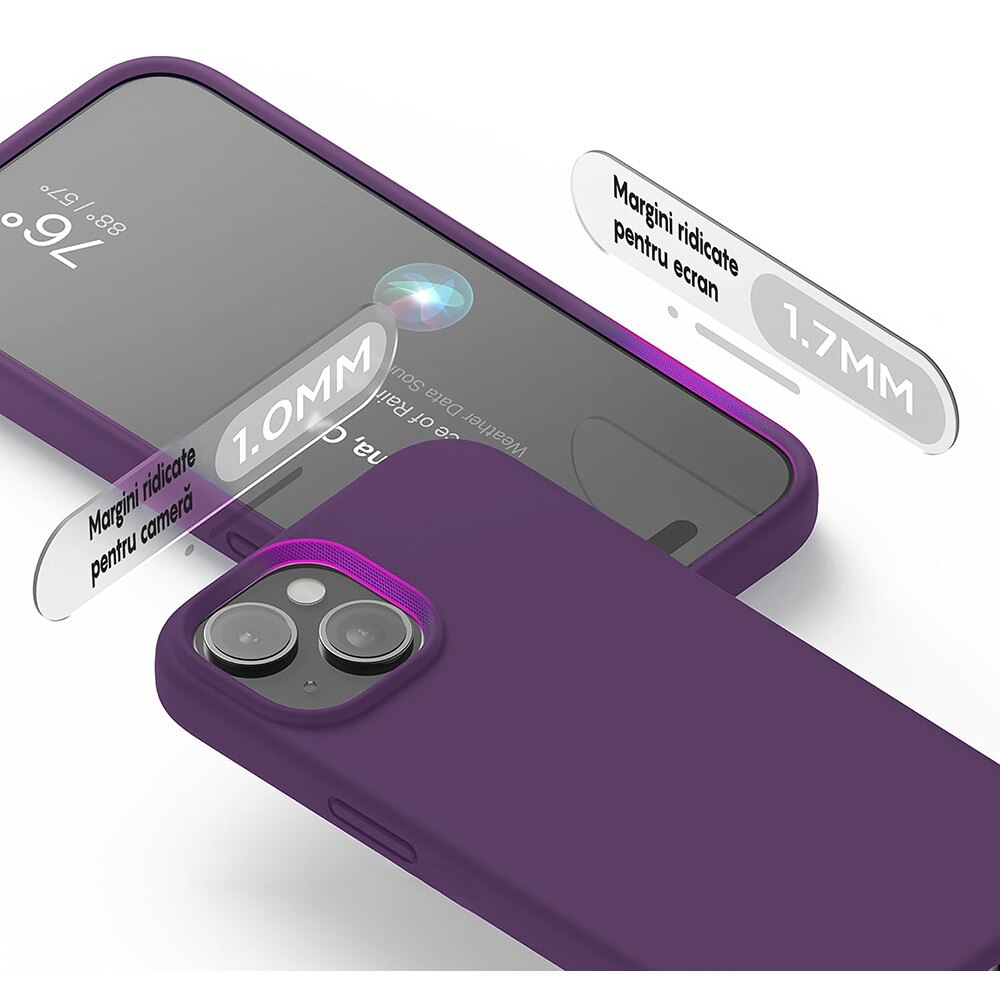 Husa CASEY STUDIOS™ compatibila cu iPhone 14, Soft Silicone Premium, Microfibra in Interior, Light Purple, de Protectie, Ultra Slim, pentru Incarcare Wireless, Margini Ridicate de Protectia Ecranului si a Camerelor