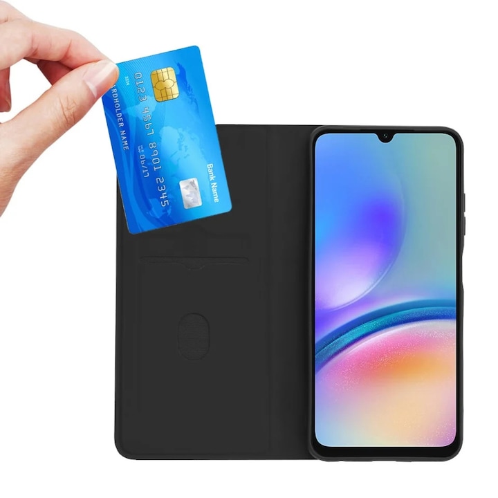Husa pentru Motorola Moto G15 / Moto G15 Power, SKYDDAR INNOVATION, Magskin Book, tip Carte cu Portofel Interior, set cu sticker, Negru