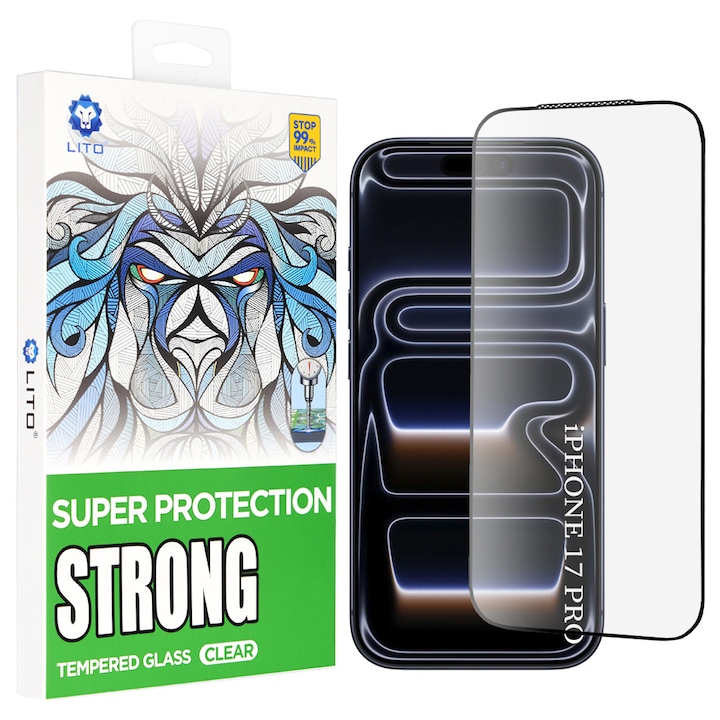 Folie pentru iPhone 17 Pro, D+ Max Strong, V82, Sticla securizata, Black