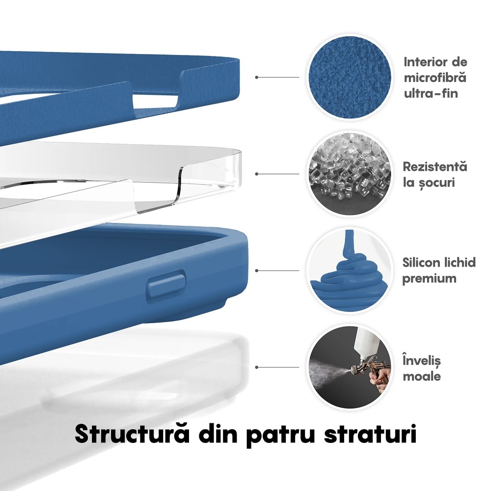 Husa CASEY STUDIOS™ compatibila cu iPhone 14 Pro, Soft Silicone Premium, Microfibra in Interior, Cadet Blue, de Protectie, Ultra Slim, pentru Incarcare Wireless, Margini Ridicate de Protectia Ecranului si a Camerelor