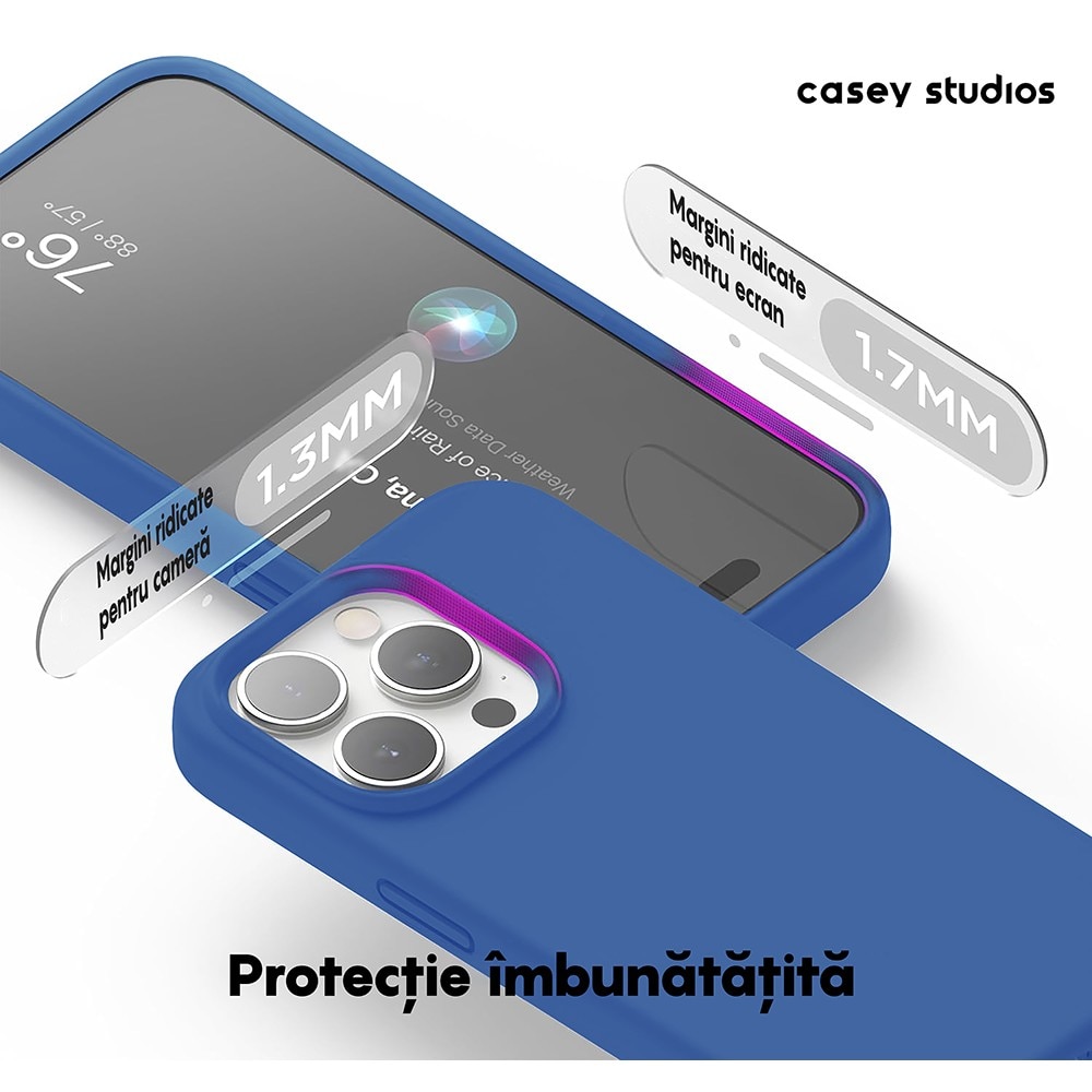 Husa CASEY STUDIOS™ compatibila cu iPhone 14 Pro, Soft Silicone Premium, Microfibra in Interior, Cadet Blue, de Protectie, Ultra Slim, pentru Incarcare Wireless, Margini Ridicate de Protectia Ecranului si a Camerelor