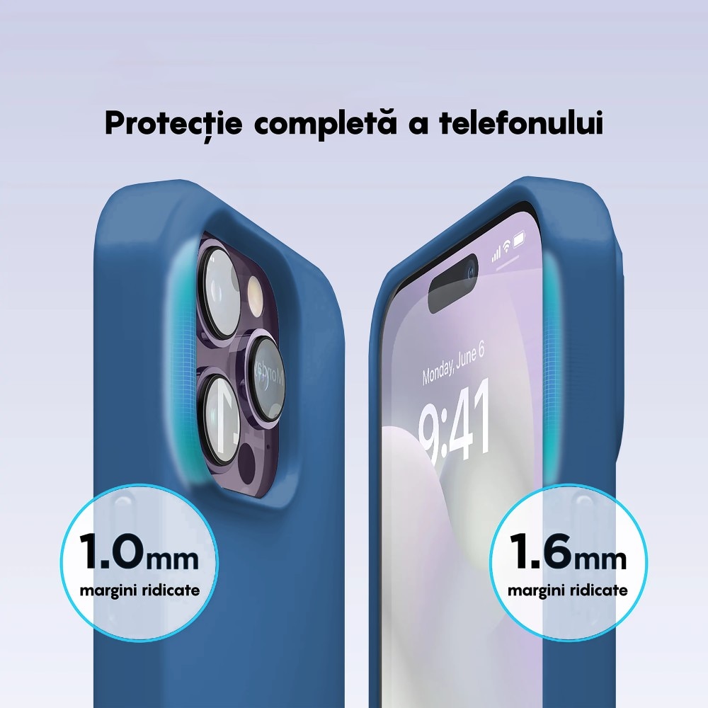Husa CASEY STUDIOS™ compatibila cu iPhone 14 Pro, Soft Silicone Premium, Microfibra in Interior, Cadet Blue, de Protectie, Ultra Slim, pentru Incarcare Wireless, Margini Ridicate de Protectia Ecranului si a Camerelor