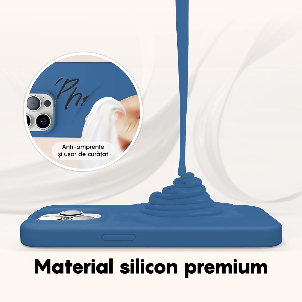 Husa CASEY STUDIOS™ compatibila cu iPhone 14 Pro, Soft Silicone Premium, Microfibra in Interior, Cadet Blue, de Protectie, Ultra Slim, pentru Incarcare Wireless, Margini Ridicate de Protectia Ecranului si a Camerelor