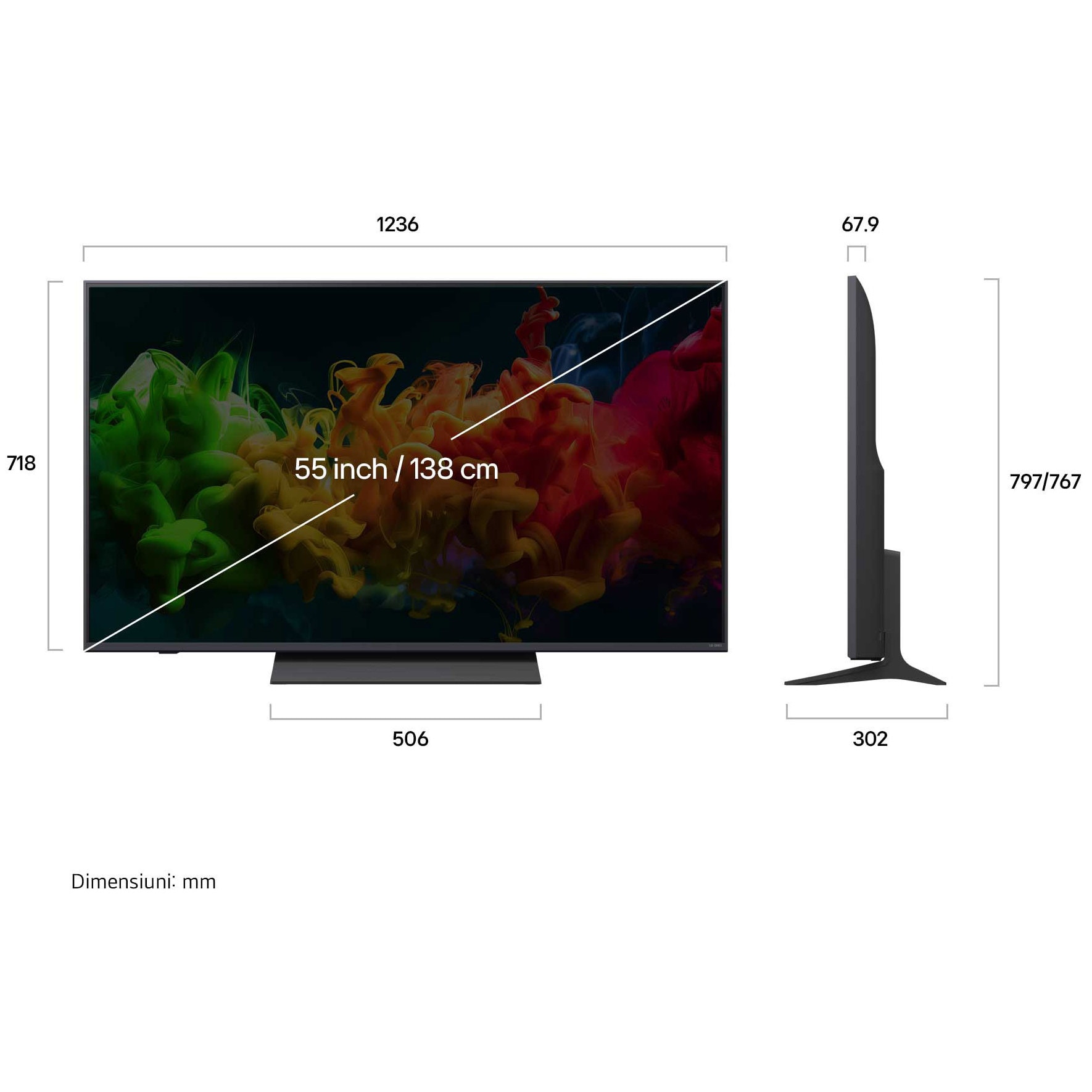Televizor QNED Mini LED LG 139 cm 55" 55QNED8EB3B, Ultra HD 4K, Smart TV, WiFi, CI