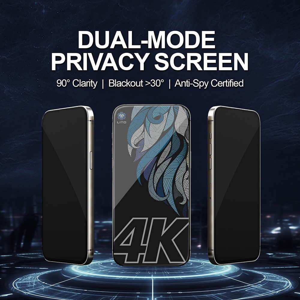 Folie pentru iPhone 17 Pro, D+ Max 4K Privacy, V65, Sticla securizata, Black