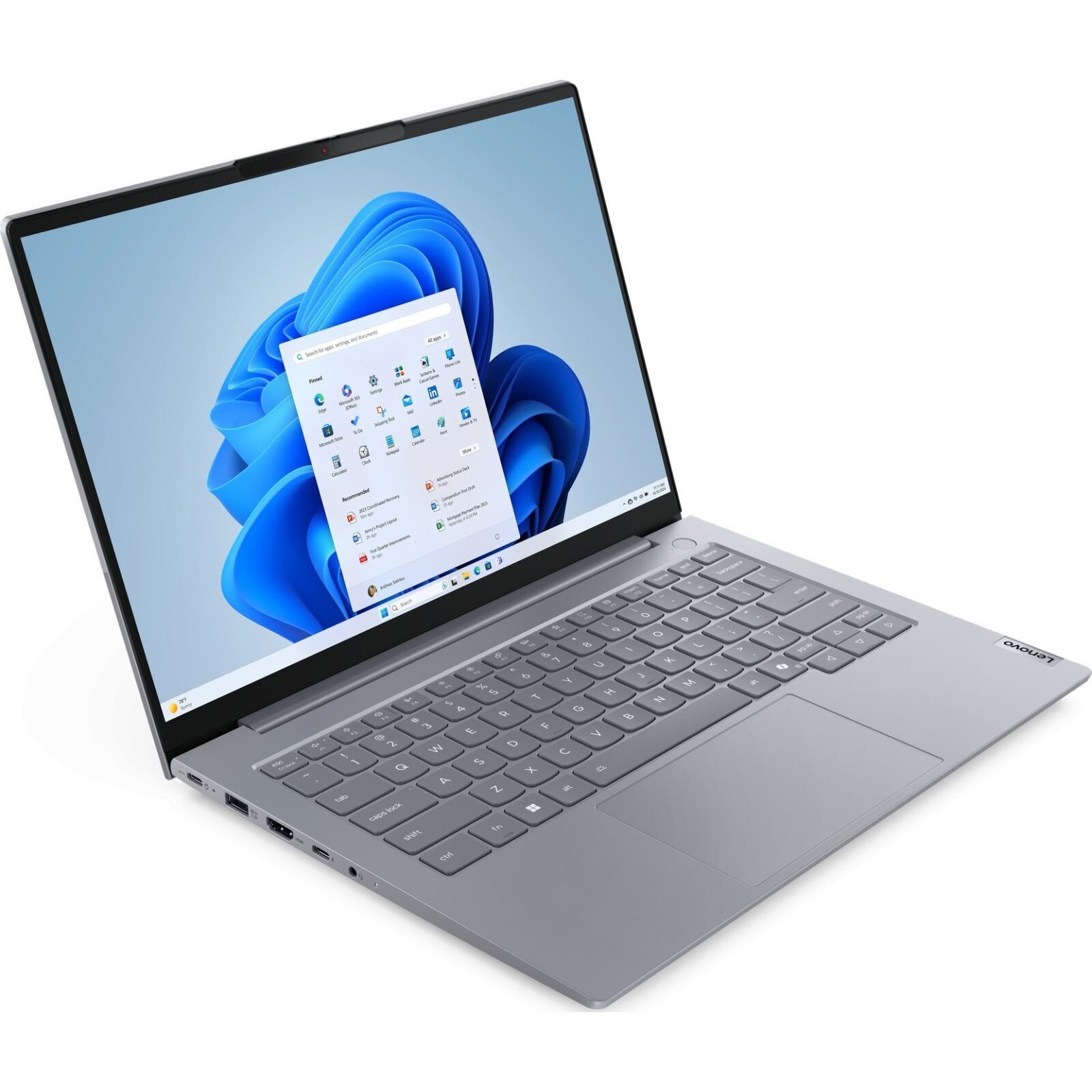 Laptop Lenovo ThinkBook 14 G8 IRL, 14" WUXGA, Intel® Core™ 7 240H pana la 5.2 GHz, 16 GB RAM DDR5 5600, 512 GB SSD, Intel Graphics, Windows 11 Pro, Arctic Grey 512 GB