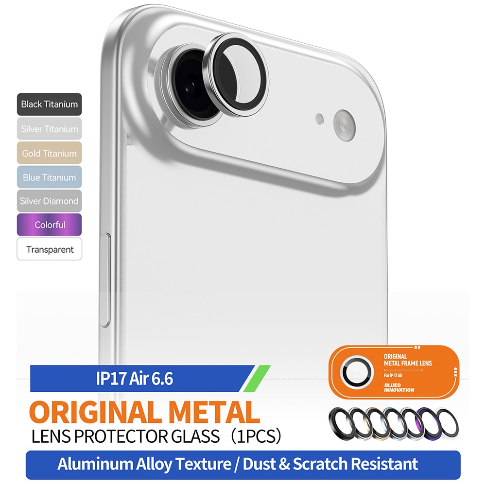 Folie pentru iPhone 17 Air, Original Metal Frame Lens Glass, B6, Sticla, Black