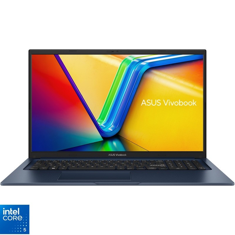 Laptop ASUS 17.3'' Vivobook 17 X1704VA, FHD, Procesor Intel® Core™ 5 120U (12M Cache, up to 5.00 GHz), 10 cores, 8GB DDR4, 256 GB SSD, Intel Graphics, No OS, Quiet Blue
