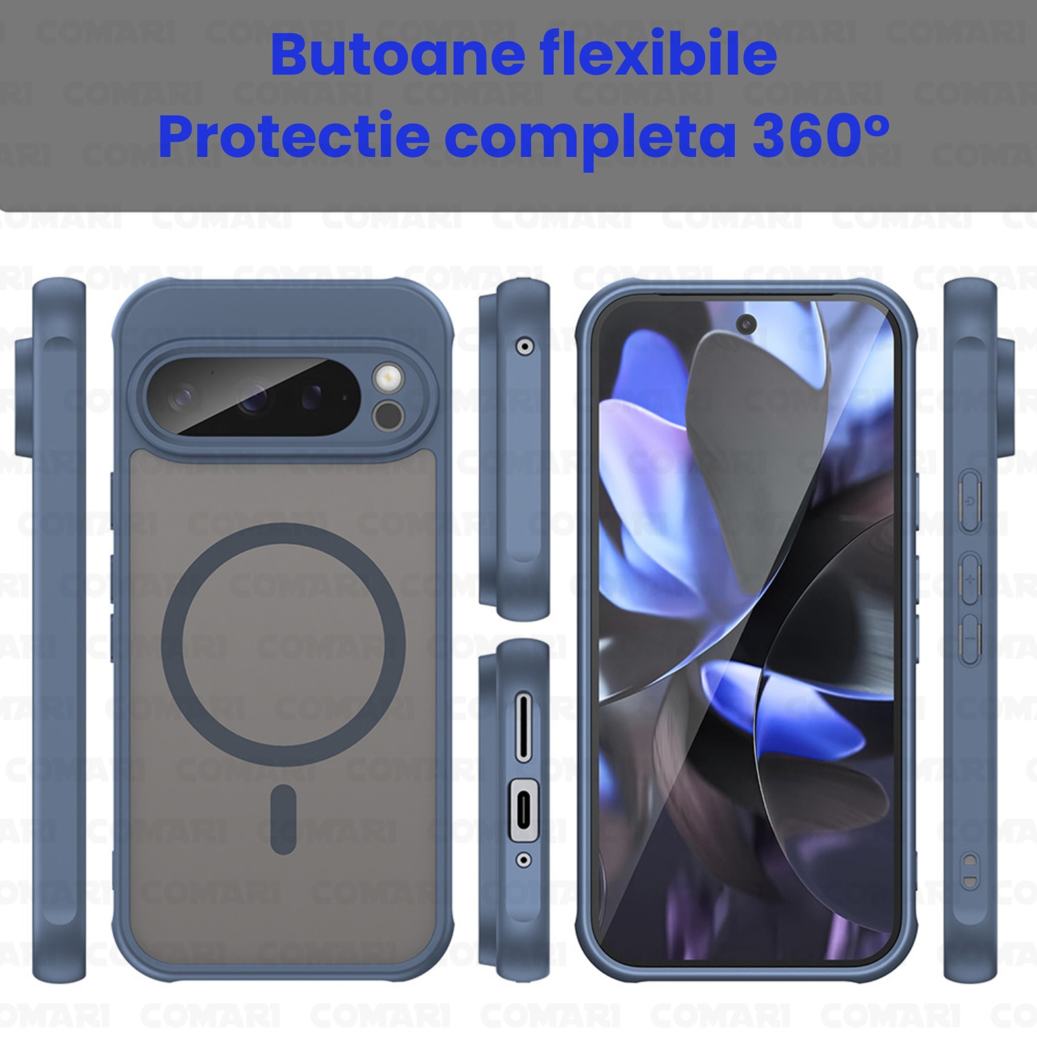 Husa pentru Google Pixel 9 Comari® Pulse, compatibila MagSafe, protectie avansata, laterale ranforsate, finisaj mat translucid antiamprenta, Albastru