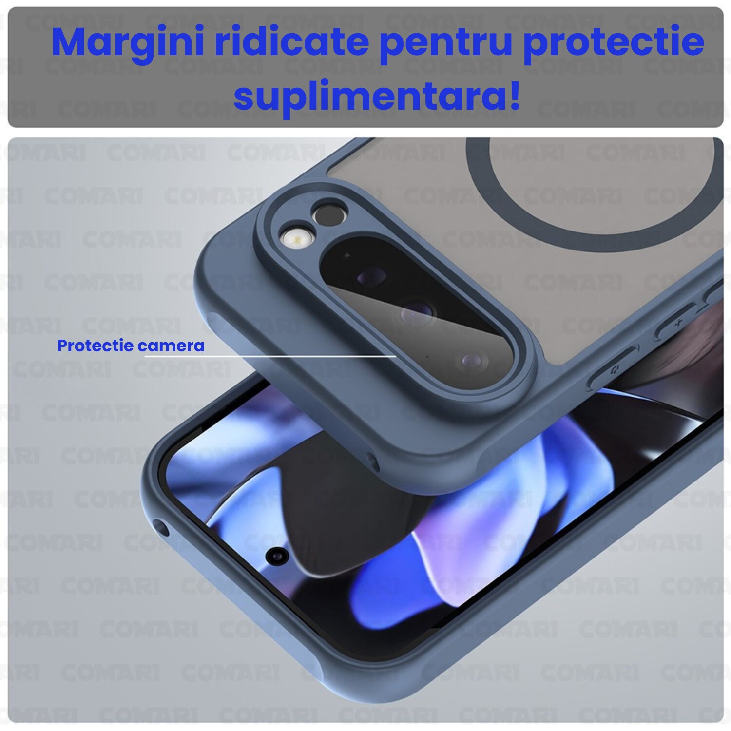 Husa pentru Google Pixel 9 Comari® Pulse, compatibila MagSafe, protectie avansata, laterale ranforsate, finisaj mat translucid antiamprenta, Albastru