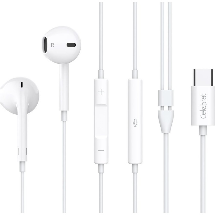 Casti Celebrat E500, microfon, USB-C, alb, 1.2m