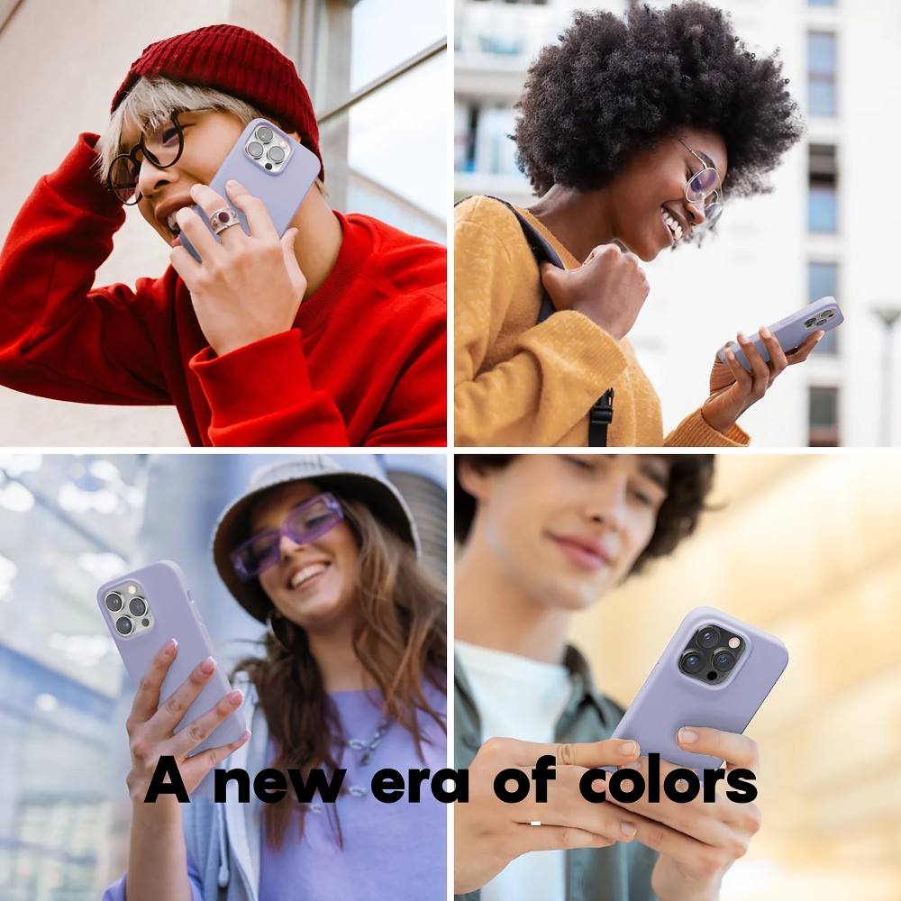 Husa CASEY STUDIOS™ compatibila cu iPhone 14 Pro, Soft Silicone Premium, Microfibra in Interior, Light Lilac, de Protectie, Ultra Slim, pentru Incarcare Wireless, Margini Ridicate de Protectia Ecranului si a Camerelor
