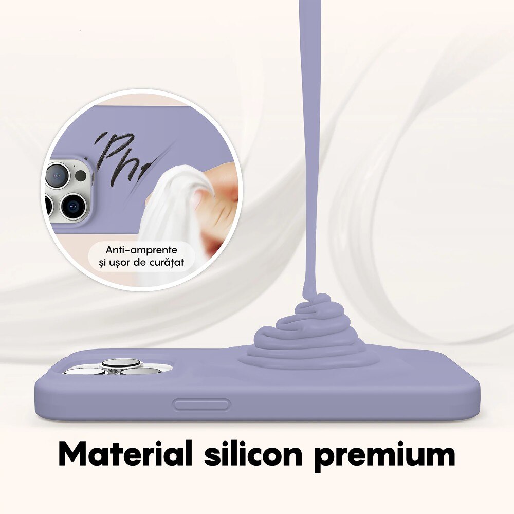 Husa CASEY STUDIOS™ compatibila cu iPhone 14 Pro, Soft Silicone Premium, Microfibra in Interior, Light Lilac, de Protectie, Ultra Slim, pentru Incarcare Wireless, Margini Ridicate de Protectia Ecranului si a Camerelor