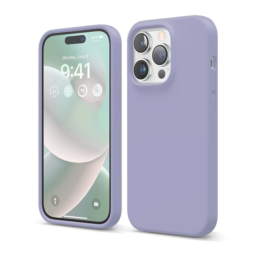 Husa CASEY STUDIOS™ compatibila cu iPhone 14 Pro, Soft Silicone Premium, Microfibra in Interior, Light Lilac, de Protectie, Ultra Slim, pentru Incarcare Wireless, Margini Ridicate de Protectia Ecranului si a Camerelor