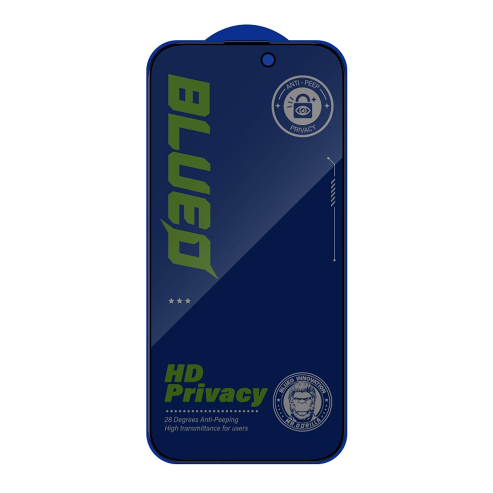 Folie de protectie Ecran Privacy Blueo Anti-Peep pentru Apple iPhone 15 Pro, Sticla Securizata, Full Glue