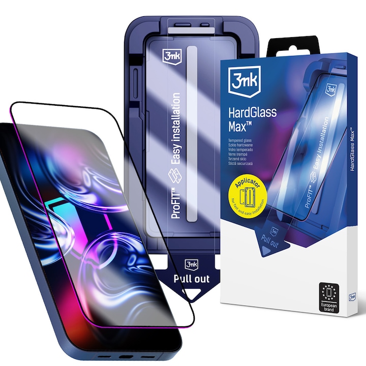 Folie sticla securizata 3mk HardGlass Max, Set instalare inclus, compatibila cu iPhone 17 Pro, Negru