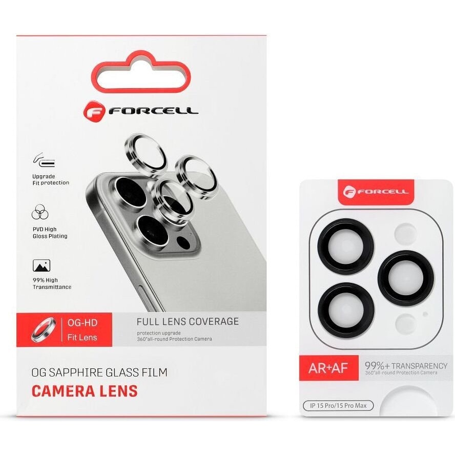Folie protectie camera Forcell Premium, 9H, cu rama, transparenta, 0.22mm, pentru iPhone 14/14 Plus