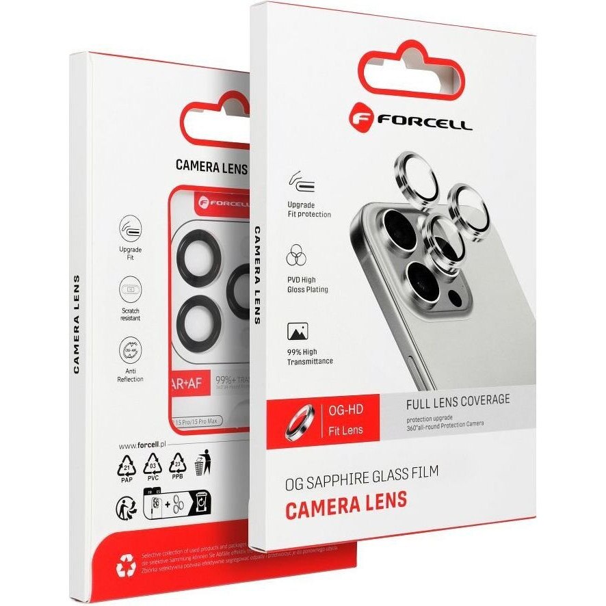 Folie protectie camera Forcell Premium, 9H, cu rama, transparenta, 0.22mm, pentru iPhone 16/16 Plus