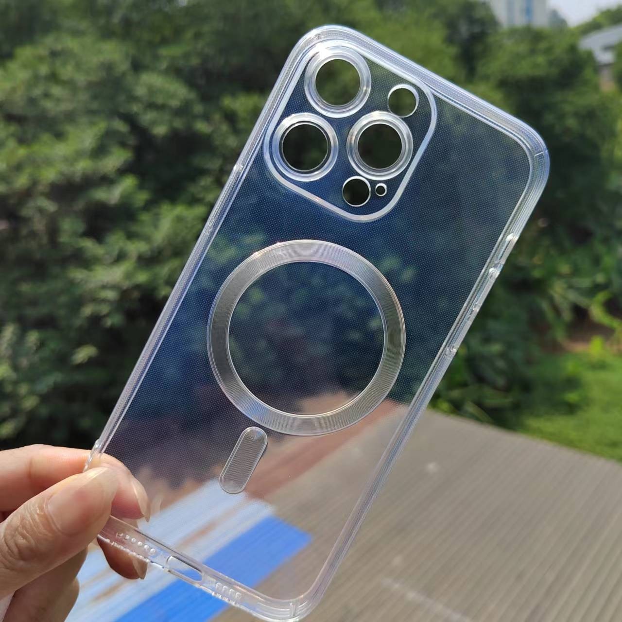 Husa protectie Flippy pentru iPhone 14 Pro Max Mag Safe, 2 in 1 incarcare si magnet, Silicon si Acril, Transparenta