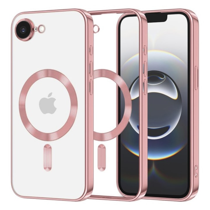 Husa Upzz® Electro Magsafe, Compatibila Cu iPhone 16e, Functie Magsafe, Protectie La Camera Din Sticla, Rama - Pink