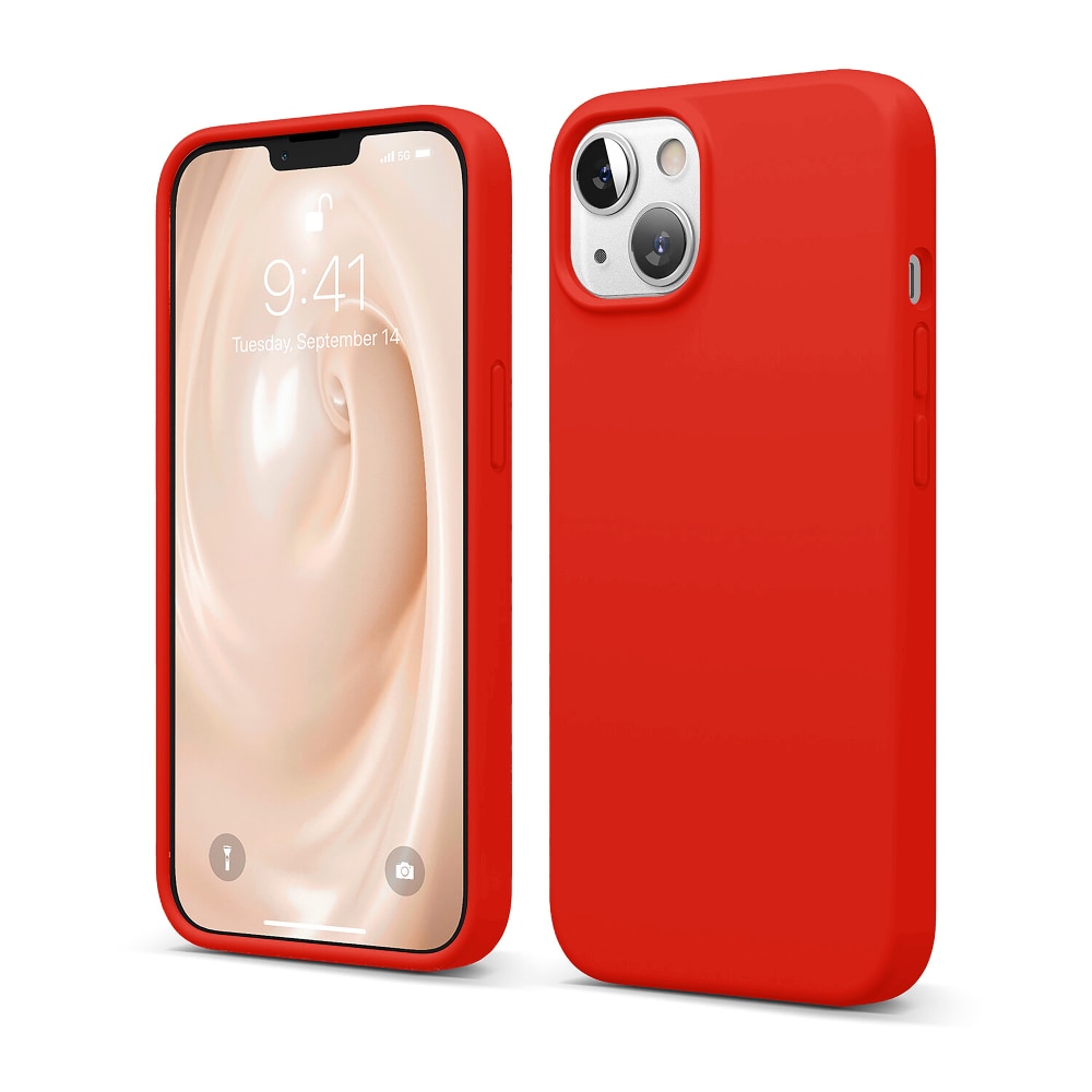 Husa CASEY STUDIOS™ pentru Apple iPhone 13, Soft Silicone Premium, Microfibra in Interior, Red, de Protectie, Ultra Slim, pentru Incarcare Wireless, Margini Ridicate pentru Protectia Ecranului si a Camerelor