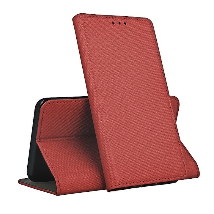Husa Flip din Piele compatibila cu Samsung Galaxy A34 5G, Texture Design, Inchidere Magnetica, Smart Soft Close, Tip Carte, Buzunar Portofel, Rosu