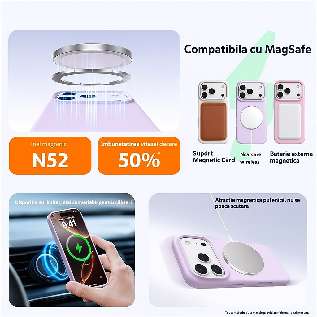 Husa silicon pentru iPhone 17 Air, compatibila MagSafe, protectie camera, butoane dintr-o singura piesa