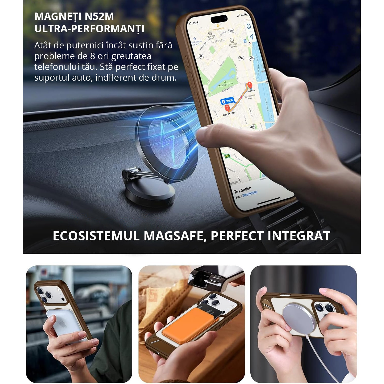 Husa pentru iPhone 17 PRO MAX, MobileSmart, compatibil cu MagSafe, suport ascuns si protectie militara antisoc cu margini ridicate, Maro Mocha
