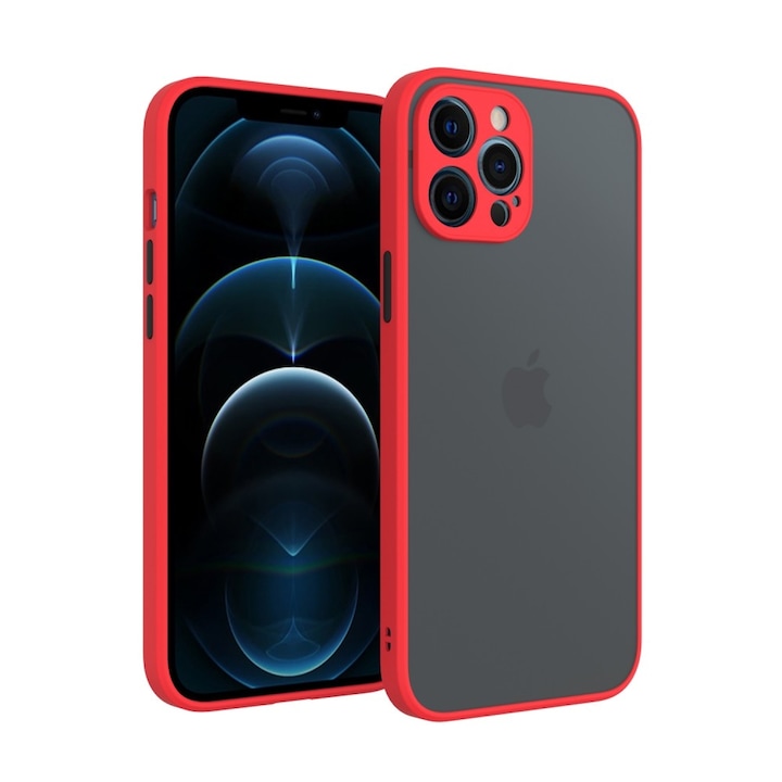Husa telefon, plastic Cellect iPhone 12, rosie, negru