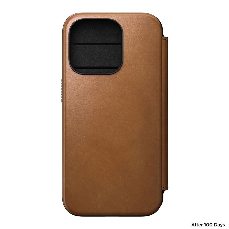 Husa din piele naturala NOMAD Leather Folio MagSafe compatibila cu iPhone 15 Pro Tan
