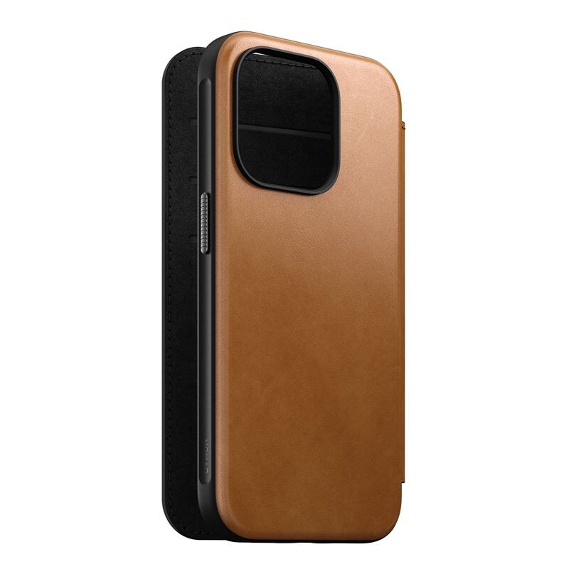Husa din piele naturala NOMAD Leather Folio MagSafe compatibila cu iPhone 15 Pro Tan