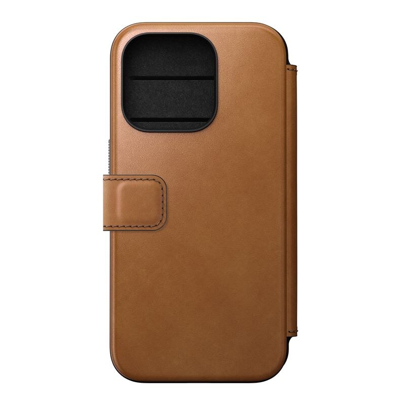 Husa din piele naturala NOMAD Leather Folio MagSafe compatibila cu iPhone 15 Pro Tan