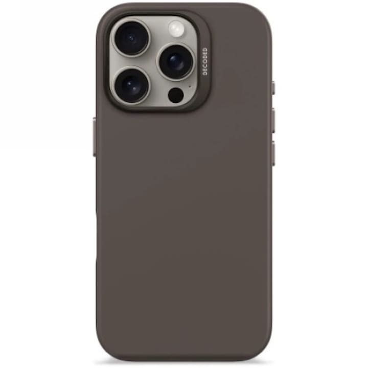 Etui siliconic antimicrobian Decoded pentru iPhone 16 Pro, ciemnobraz, compatibil cu MagSafe