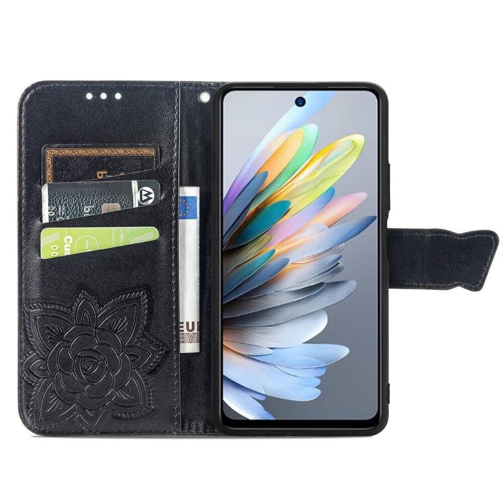 Husa Flip pentru Motorola Moto G15 / Motorola Moto G15 Power, Butterfly, Neagra