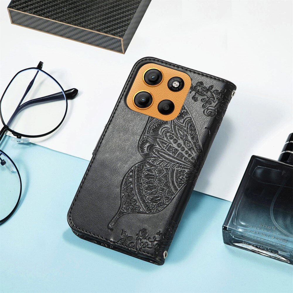 Husa Flip pentru Motorola Moto G15 / Motorola Moto G15 Power, Butterfly, Neagra